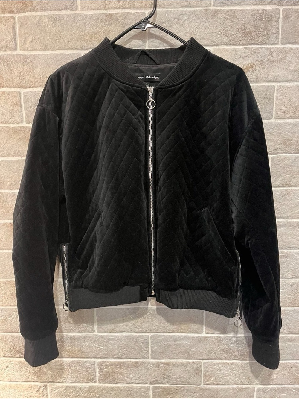 Catherine Malandrino Black Quilted Velvet Bomber Jacket